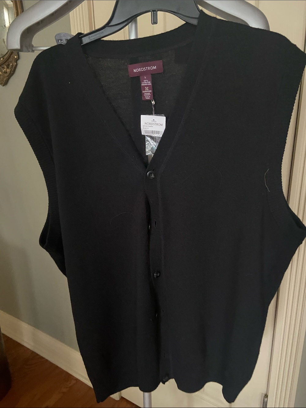 Black Button-Front Nordstrom Merino Wool Vest Size Large